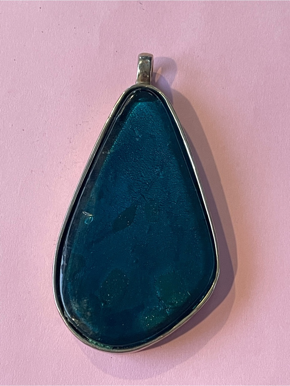 Gold Tone Large Dichroic Glass Statement Pendant #7525